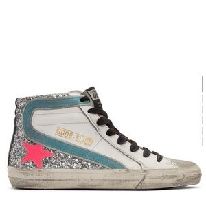 Golden Goose Silver and Pink High-Top Sneakers